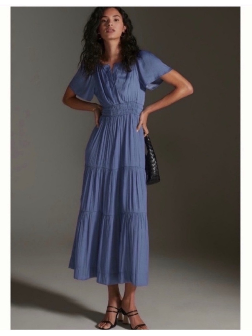 Anthropologie Satin The Somerset Maxi Dress in Dusty Blue - Size 2x
